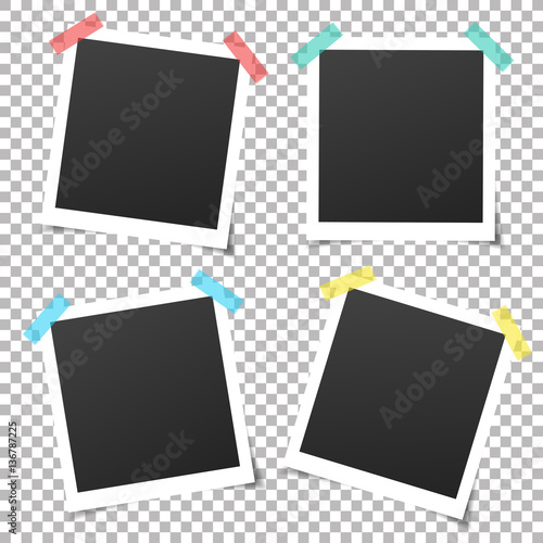 Set of vintage photo frame with adhesive tape. Vintage style.  Vector illustration with adhesive tapes. Photorealistic Vector EPS10 Mockups. Retro Photo Frame Template for your photos.