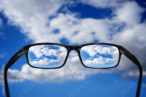 Glasses, vision concept, sky