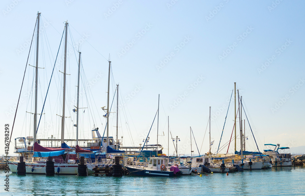 Sailboats at the marina in Akko, Israel
