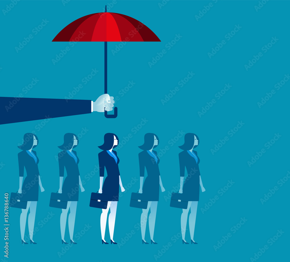 Hand holding umbrella above businesswoman Hand holding umbrella above businesswoman