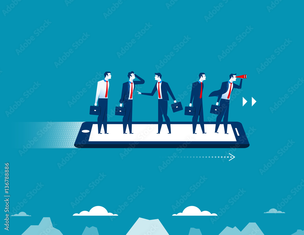 Businessman flying on smartphone Businessman flying on smartphone