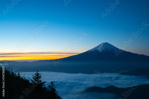 Morning glory Mt.Fuji and sea of clous at Shinmichi-mountain pass,Yamanashi,tourism of Japan © yoko_ken_chan