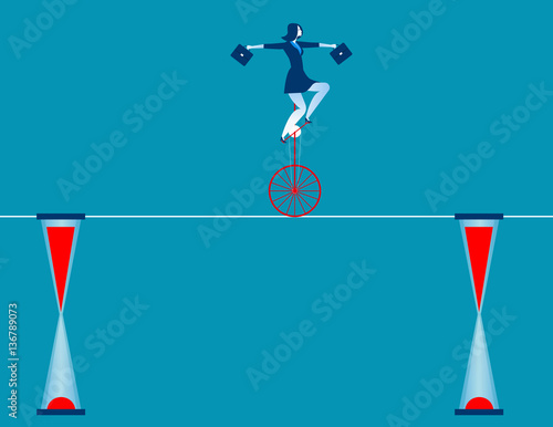 Businesswoman cycling on rope