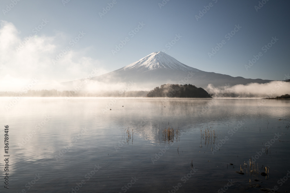 Mt.Fuji and blue sky at Kawaguchi-lake,Yamanashi,tourism of Japan