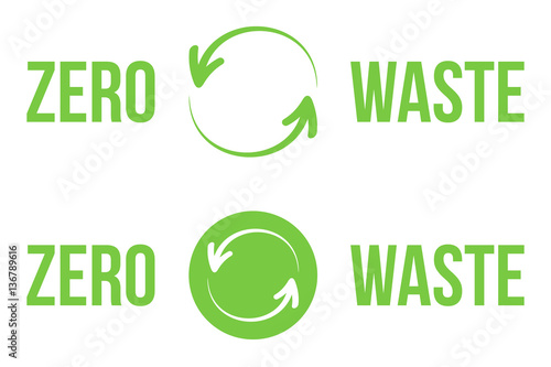Set, collection of green zero waste heading, logos, design elements for web and print isolated on white background.