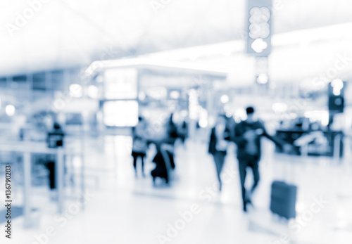 Abstract blur airport interior for background at Hong Kong with blue tone © joeycheung