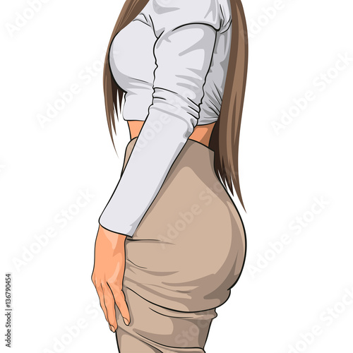 Sexy young business woman in long skirt. Vector illustration