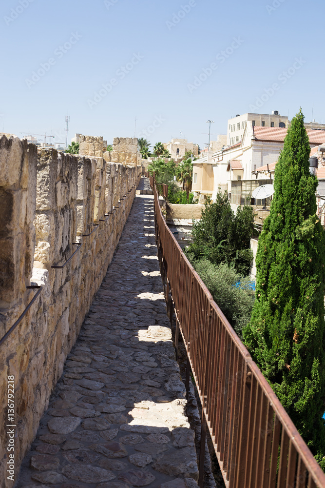 The passage along the wall which surrounds the Old City of Jerus
