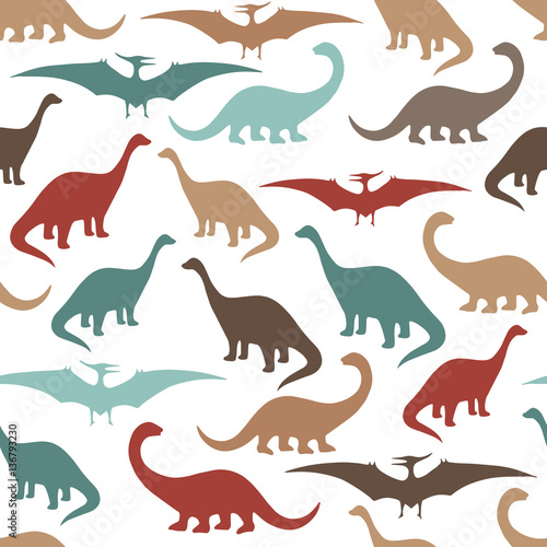 Seamless pattern with cartoon dinosaurs. 