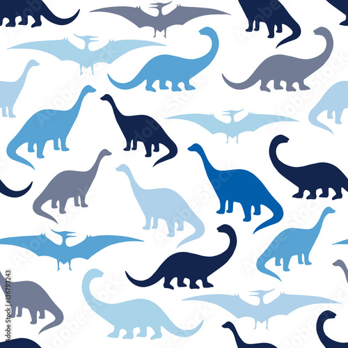 Seamless pattern with cartoon dinosaurs.