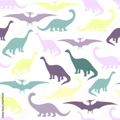 Seamless pattern with cartoon dinosaurs. 