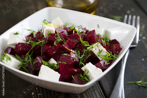 Salad with beets with feta cheese and herbs