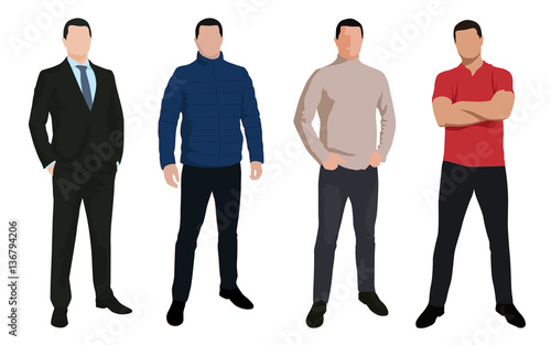 Set of business man, isolated vector characters in various cloth