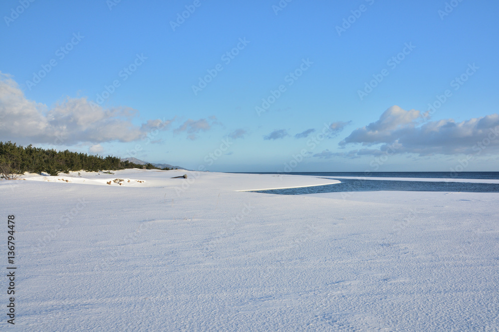 雪の砂浜