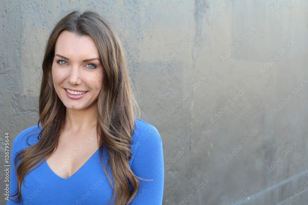 Beautiful woman smiling isolated with copy space Beautiful woman smiling isolated with copy space