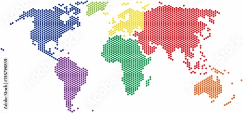 Hexagon shape world map on white background, vector illustration.