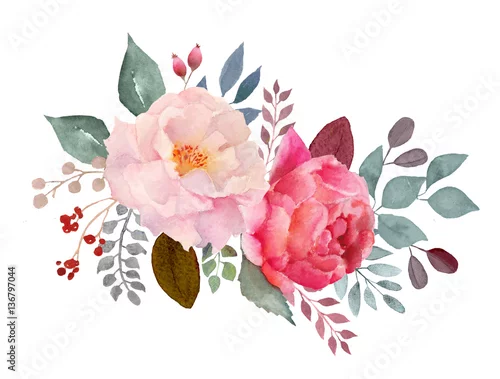Naklejka na ścianę Akwarela kompozycja kwiatowa