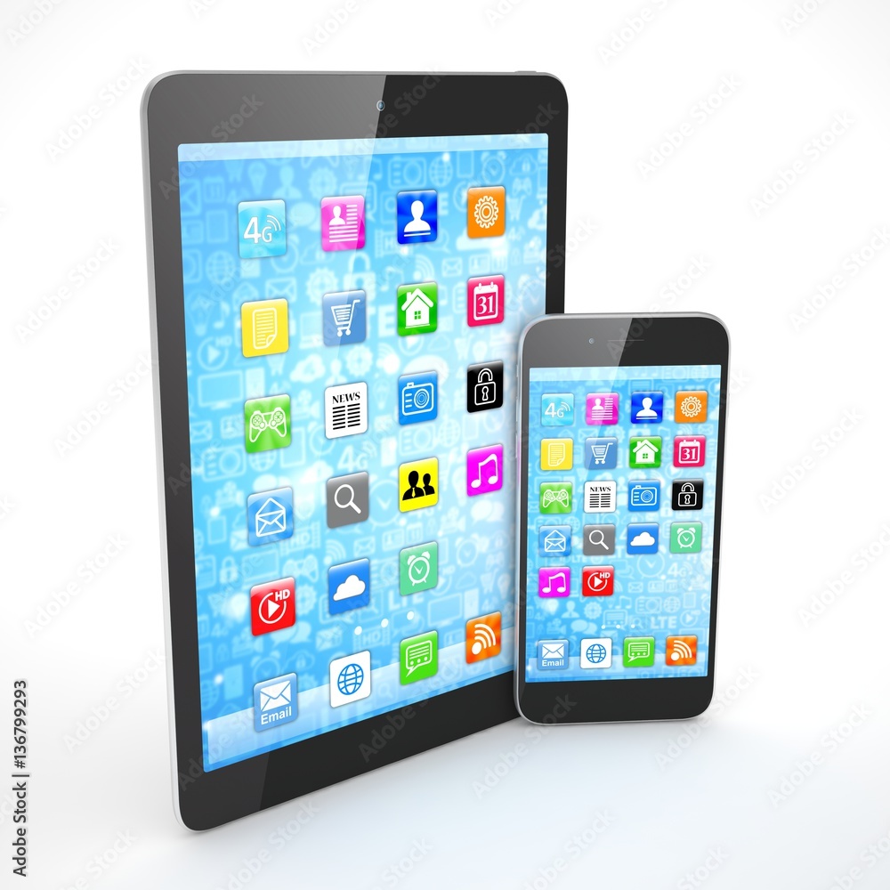 Tablet and smartphone on a white. 3d rendering. Tablet and smartphone on a white. 3d rendering.