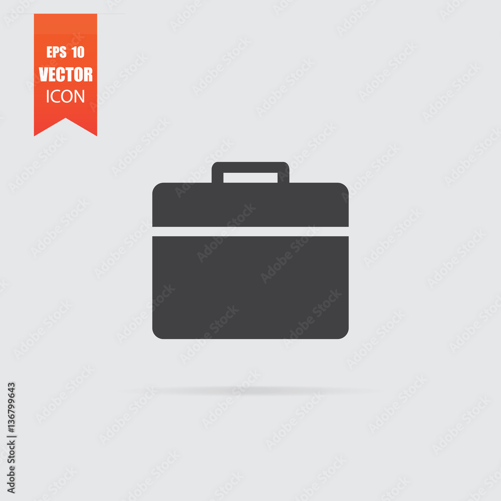 Briefcase icon in flat style isolated on grey background. Briefcase icon in flat style isolated on grey background.