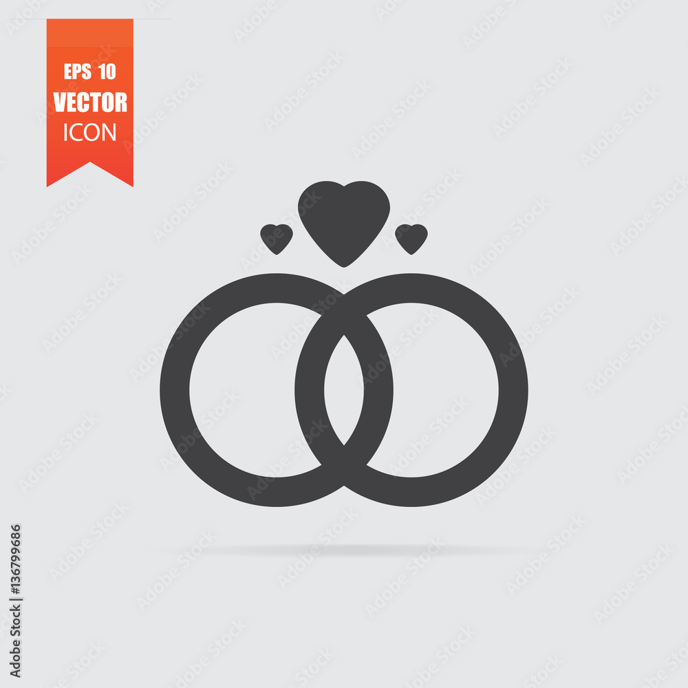 Wedding rings icon in flat style isolated on grey background. Wedding rings icon in flat style isolated on grey background.