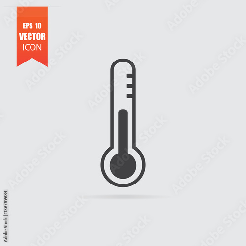 Thermometer icon in flat style isolated on grey background.