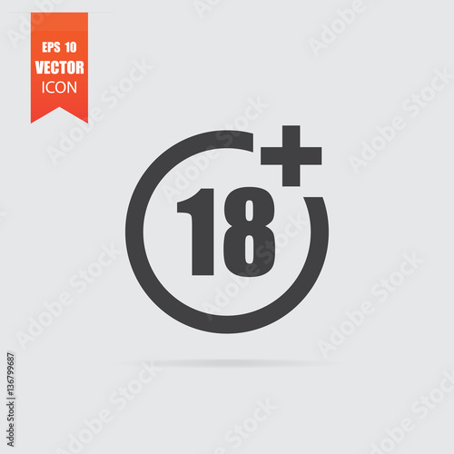 Under eighteen icon in flat style isolated on grey background.