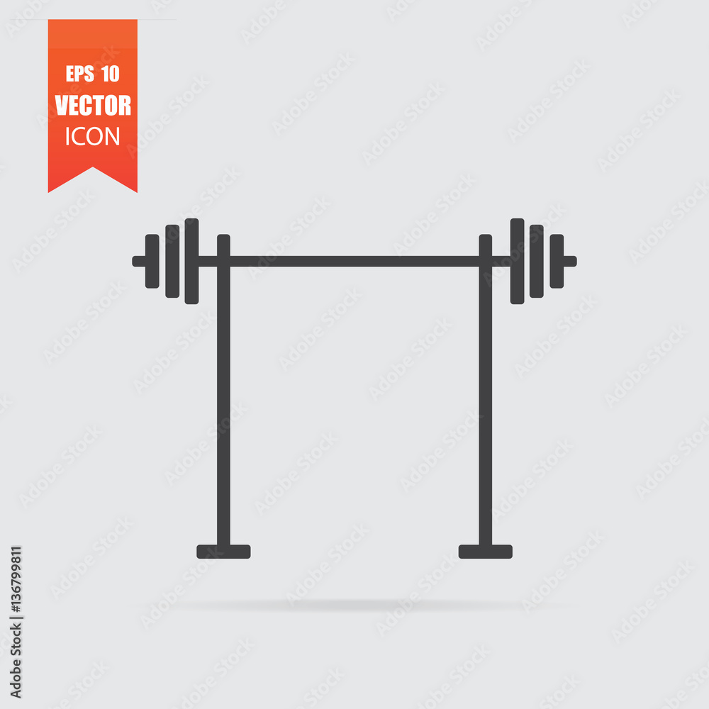 Barbell icon in flat style isolated on grey background. Barbell icon in flat style isolated on grey background.