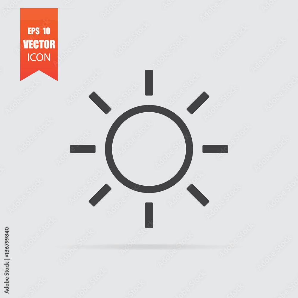 Sun icon in flat style isolated on grey background. Sun icon in flat style isolated on grey background.
