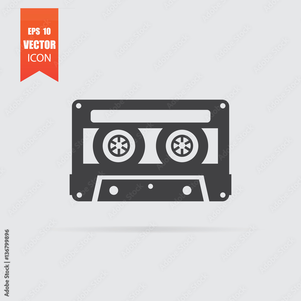 Cassette icon in flat style isolated on grey background. Cassette icon in flat style isolated on grey background.