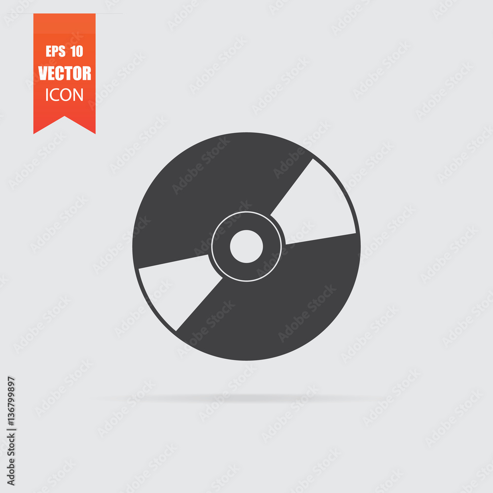 Compact disc icon in flat style isolated on grey background. Compact disc icon in flat style isolated on grey background.