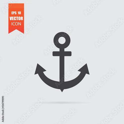 Anchor icon in flat style isolated on grey background.