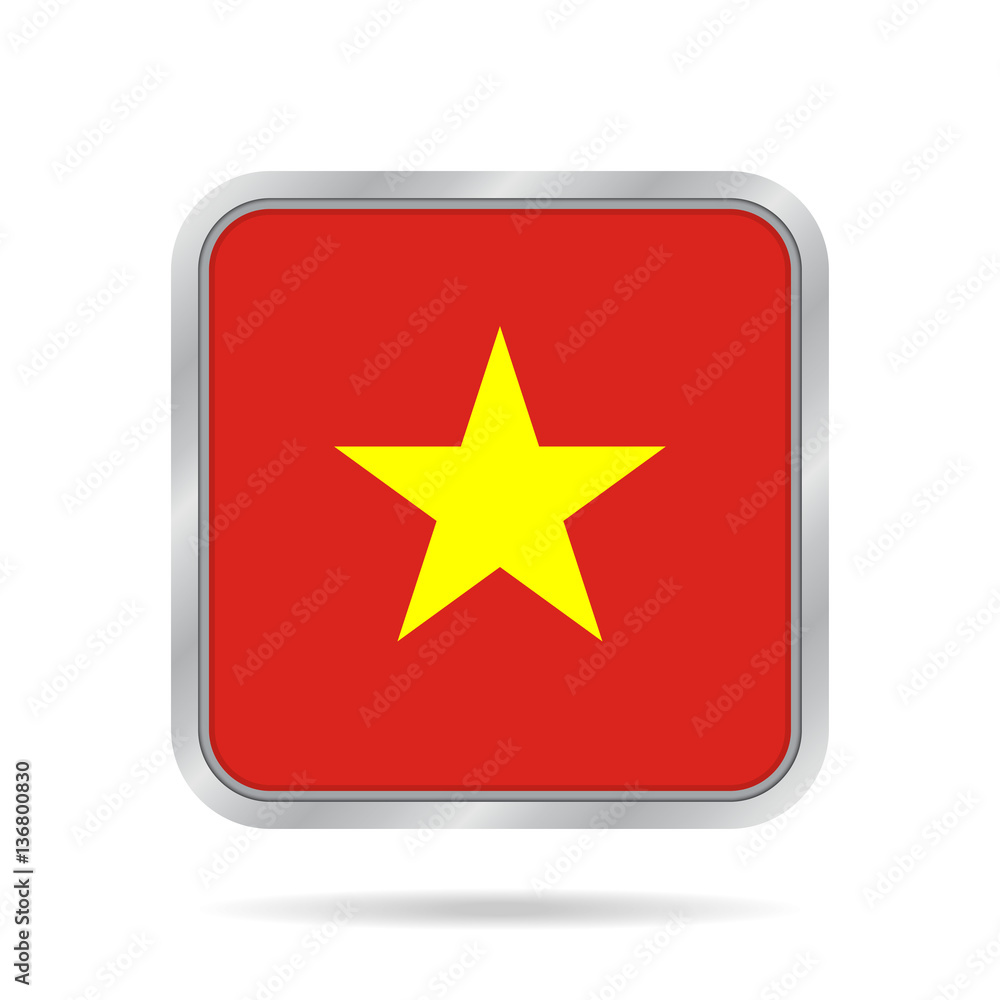 flag of Vietnam, shiny metallic gray square button flag of Vietnam, shiny metallic gray square button
