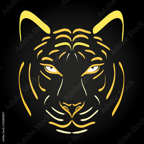 Fototapeta Naklejka Na Ścianę i Meble -  Tiger head silhouette. Vector tiger icon as a design element on black background
