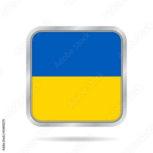 flag of Ukraine, shiny metallic gray square button