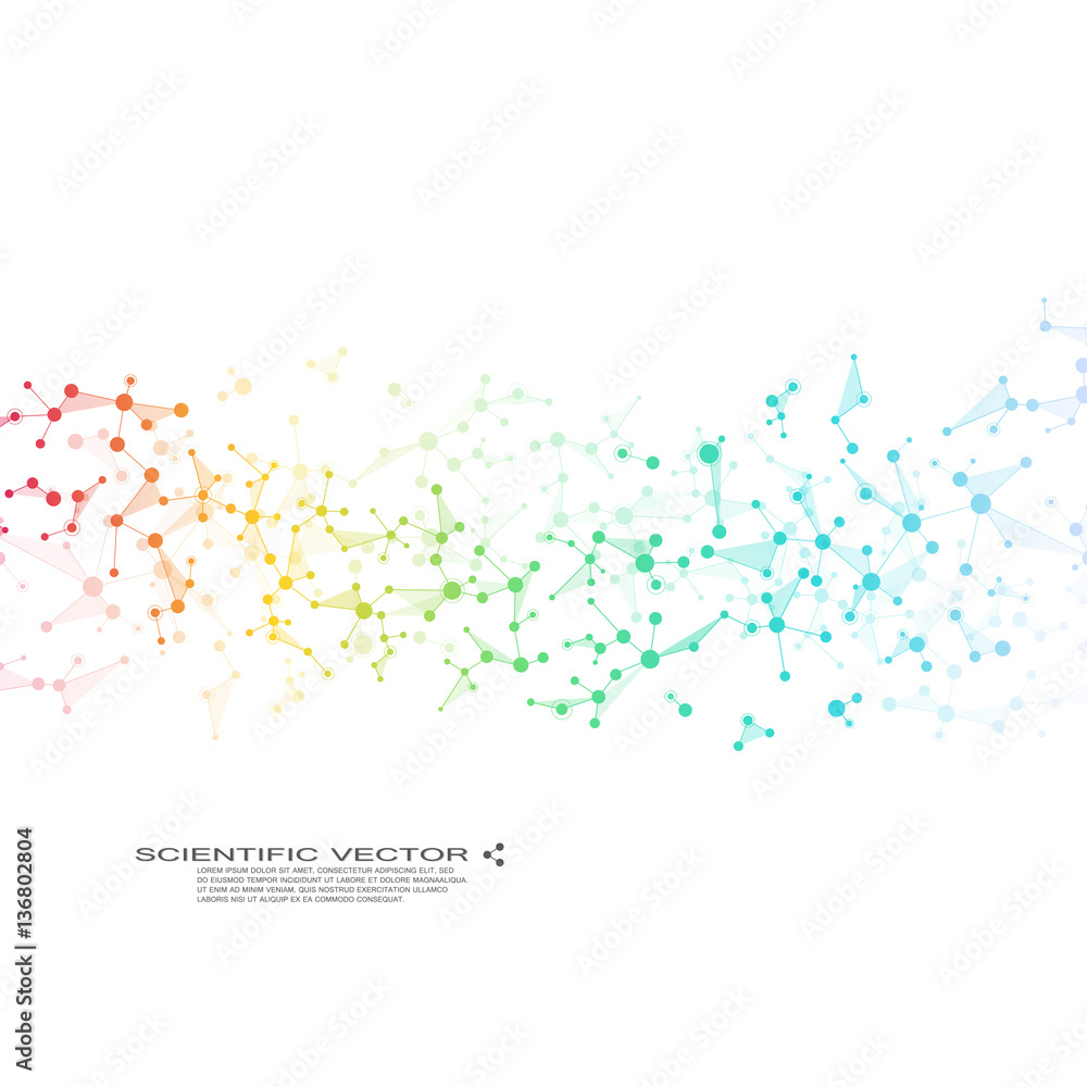 Fototapeta premium Molecule DNA and neurons vector. Molecular structure. Connected lines with dots. Genetic chemical compounds. Chemistry, medicine, science, technology concept. Geometric abstract background.