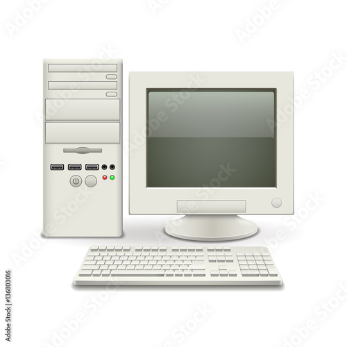 Old computer isolated on white vector