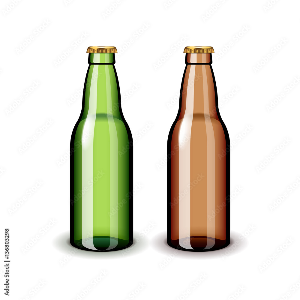 Two empty glass beer bottles isolated on white vector Two empty glass beer bottles isolated on white vector