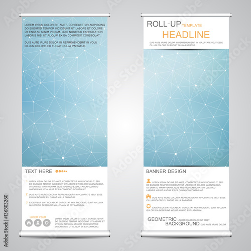 Roll-up banner stands for presentation and publication. Geometric abstract background. Vector illustration