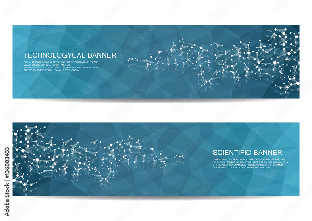 Set of modern scientific banners. Molecule structure DNA and neurons. Abstract background. Medicine, science, technology, business, website templates. Scalable vector graphics. Set of modern scientific banners. Molecule structure DNA and neurons. Abstract background. Medicine, science, technology, business, website templates. Scalable vector graphics.