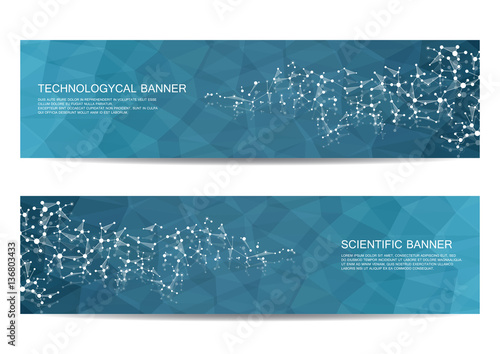 Set of modern scientific banners. Molecule structure DNA and neurons. Abstract background. Medicine, science, technology, business, website templates. Scalable vector graphics.