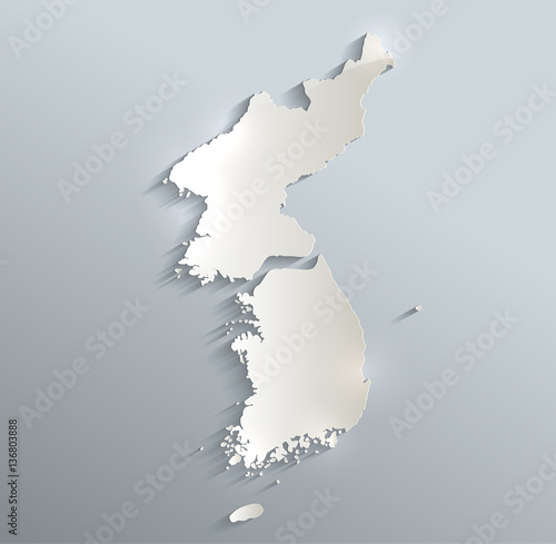 Korea map south north separate blue white card paper 3D vector