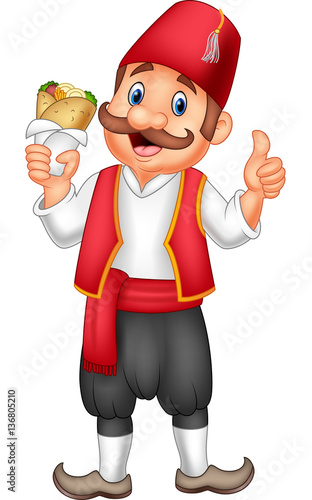 Turkish men holding doner kebab