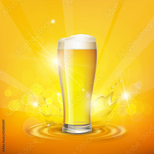 Foam on the glass with beer. Stock vector.