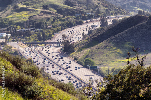 Traffic on Ventura 101 Freeway in Southern California during rush hour