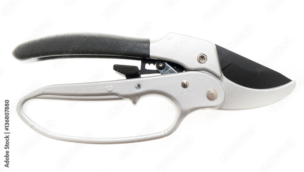 ratchet pruning shears on White background ratchet pruning shears on White background