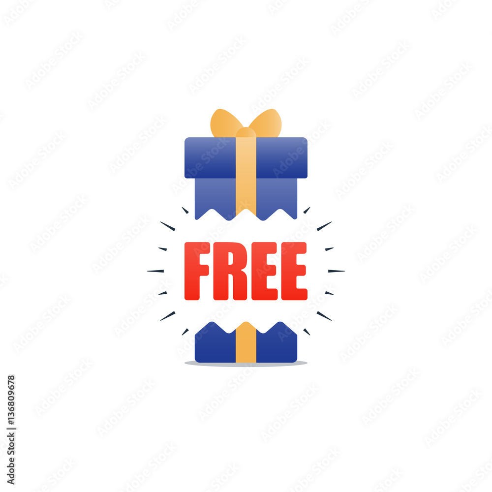 Blue gift box, additional present icon, reward concept, shopping bonus Blue gift box, additional present icon, reward concept, shopping bonus