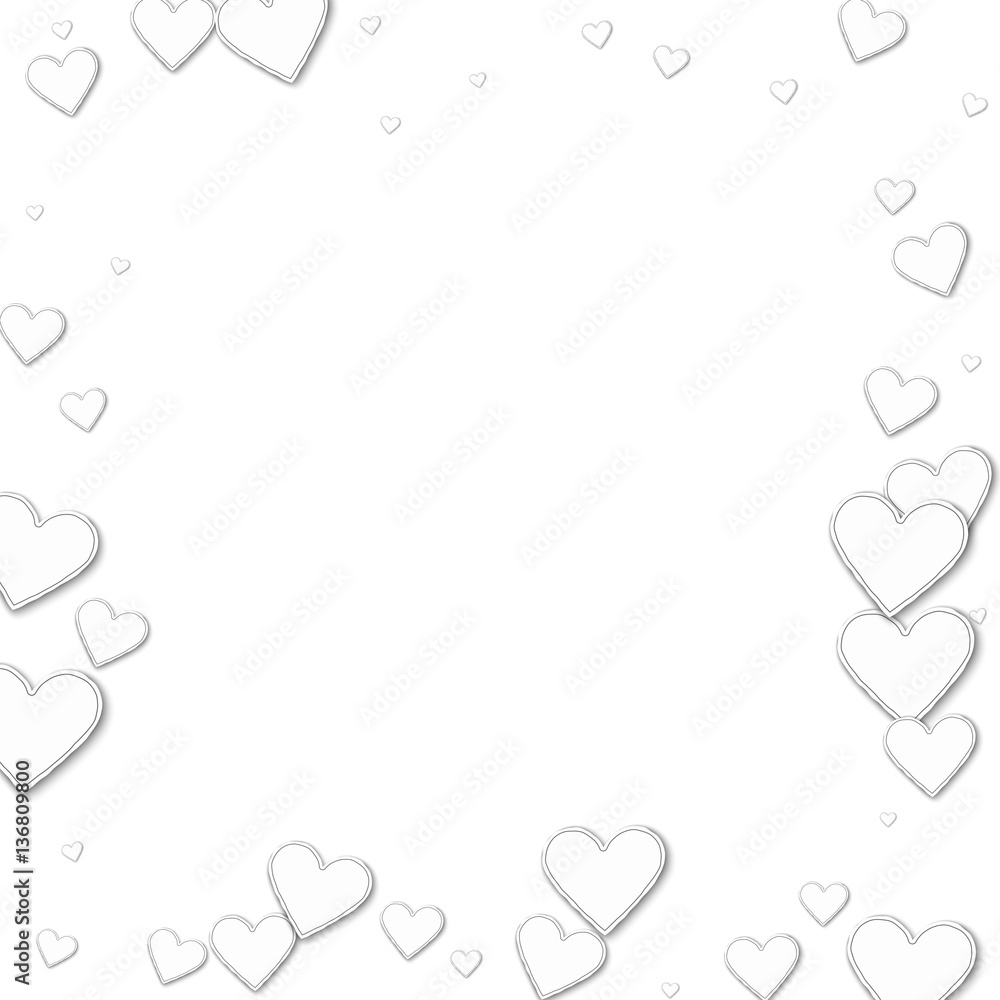Cutout paper hearts. Chaotic border on white background. Vector illustration. Cutout paper hearts. Chaotic border on white background. Vector illustration.