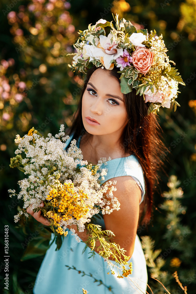 Beautiful woman with flower wreath. Beautiful woman with flower wreath.