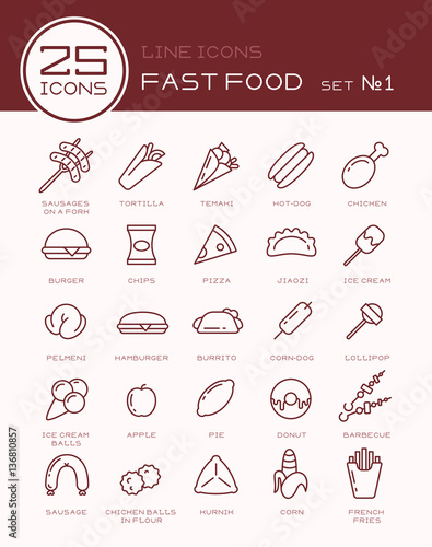 Line icons with fast food set №1
