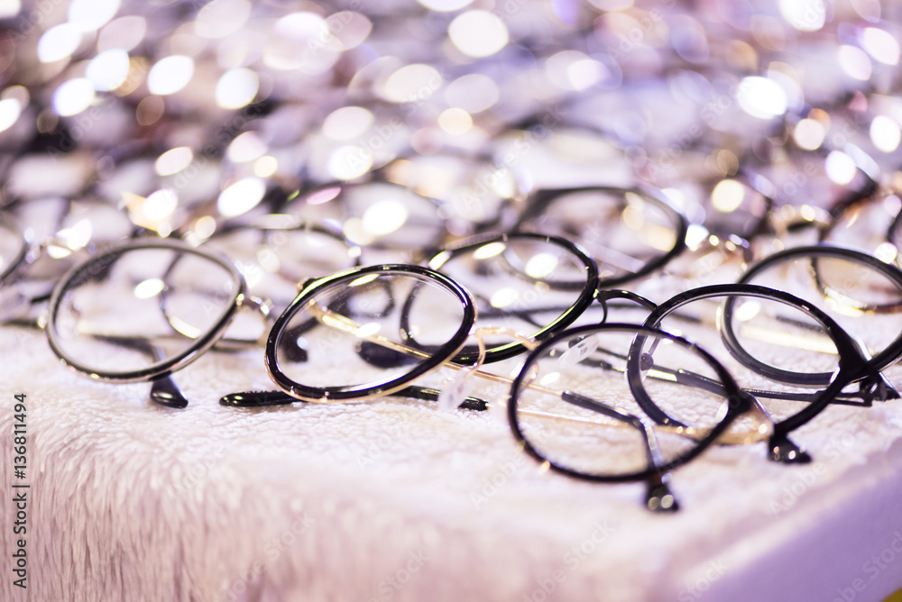 Glasses with bokeh in concept of love. selective focus Glasses with bokeh in concept of love. selective focus